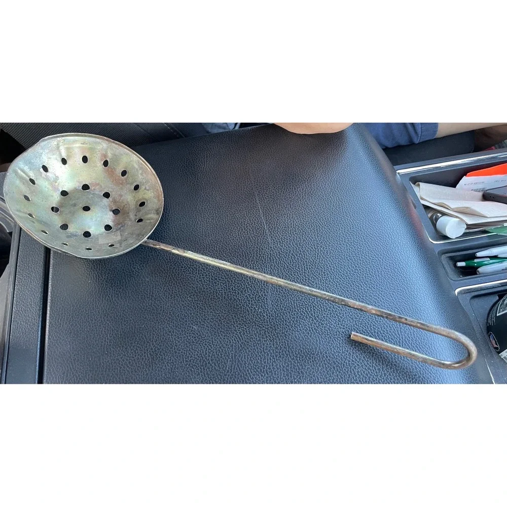 Unbranded Slotted Spoon Skimmer Silver Fair Hooked Handle Primitive